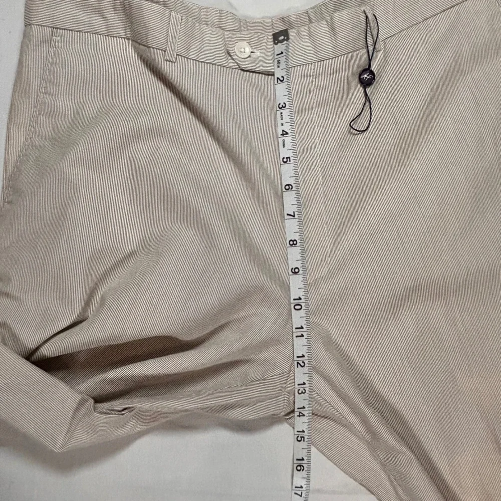 Alan Flusser Seersucker Pants Mens 40x32 Beige Micro Stripe‎ Flat Front Coastal